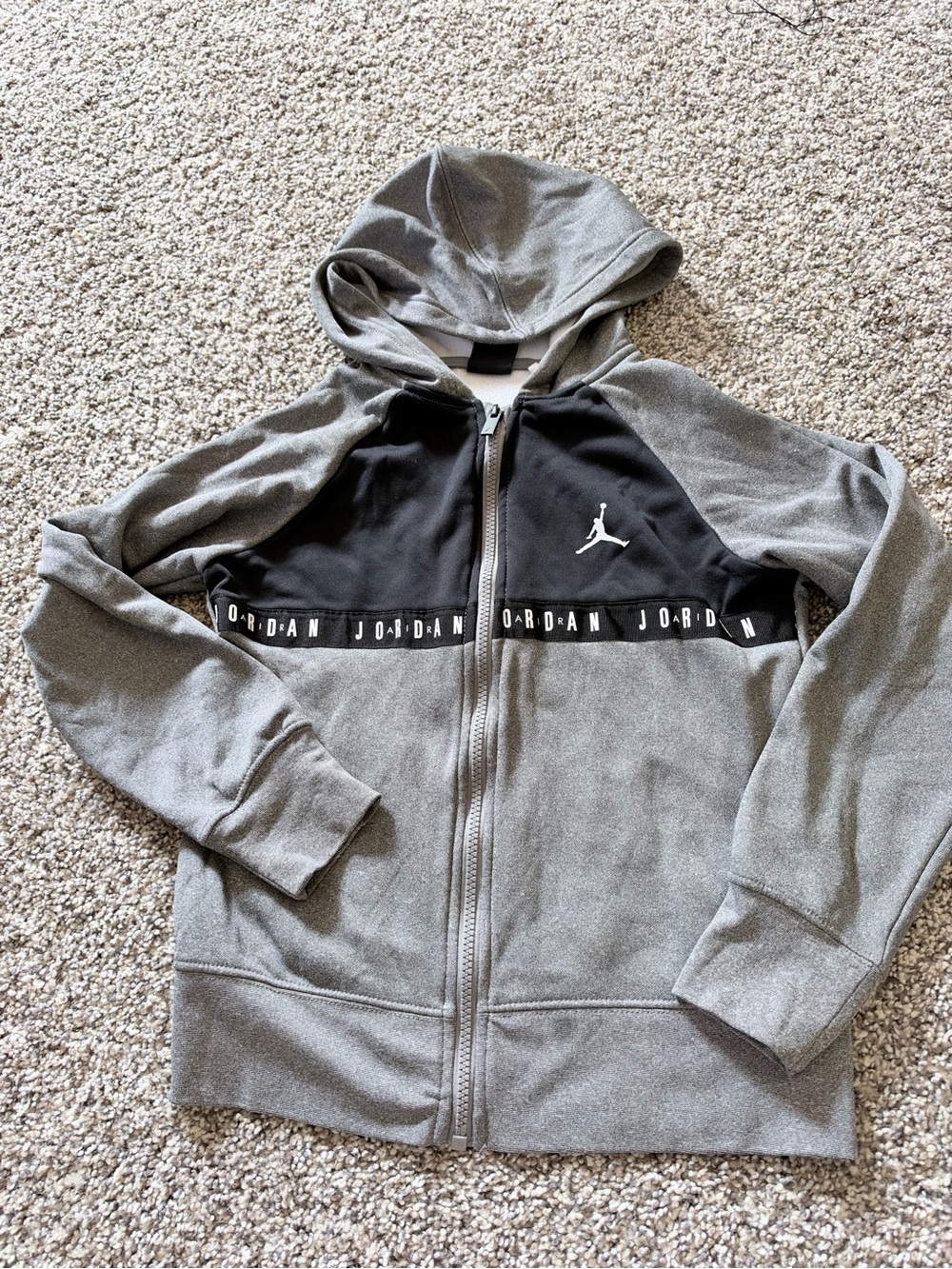 Jordan Grey & Black Zip-Up Hooded Windbreaker Jacket